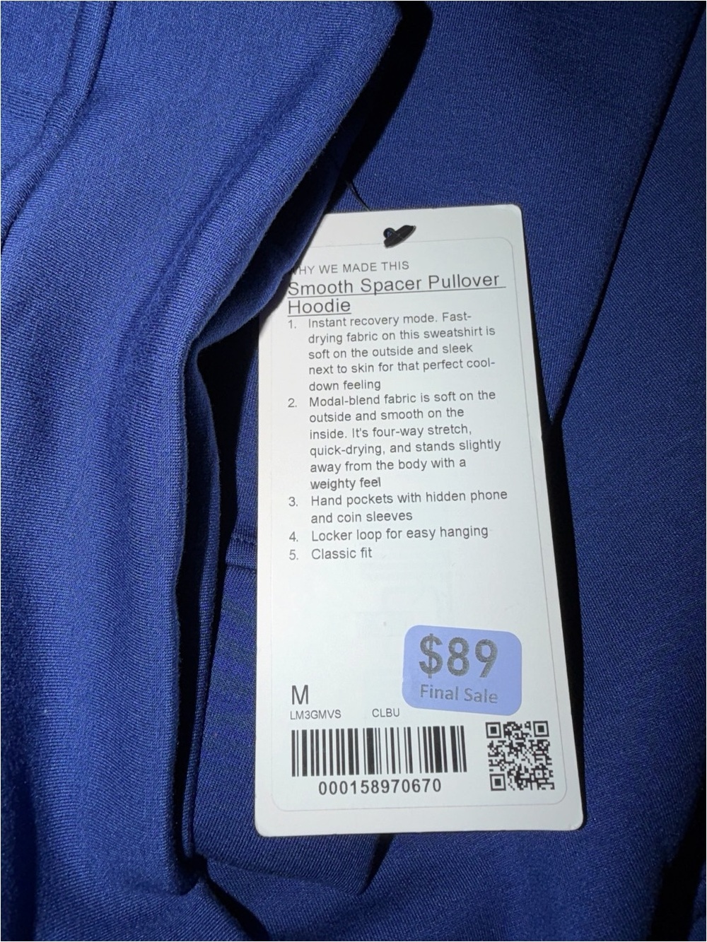 Lululemon Men’s Smooth Spacer Classic-Fit Pullover Hoodie Clubhouse Blue Size M - Picture 6 of 8